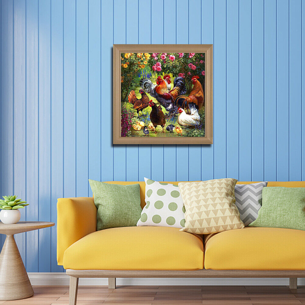 DIY Diamond Full Square Drill Painting Garden Chickens Rhinestone Picture @