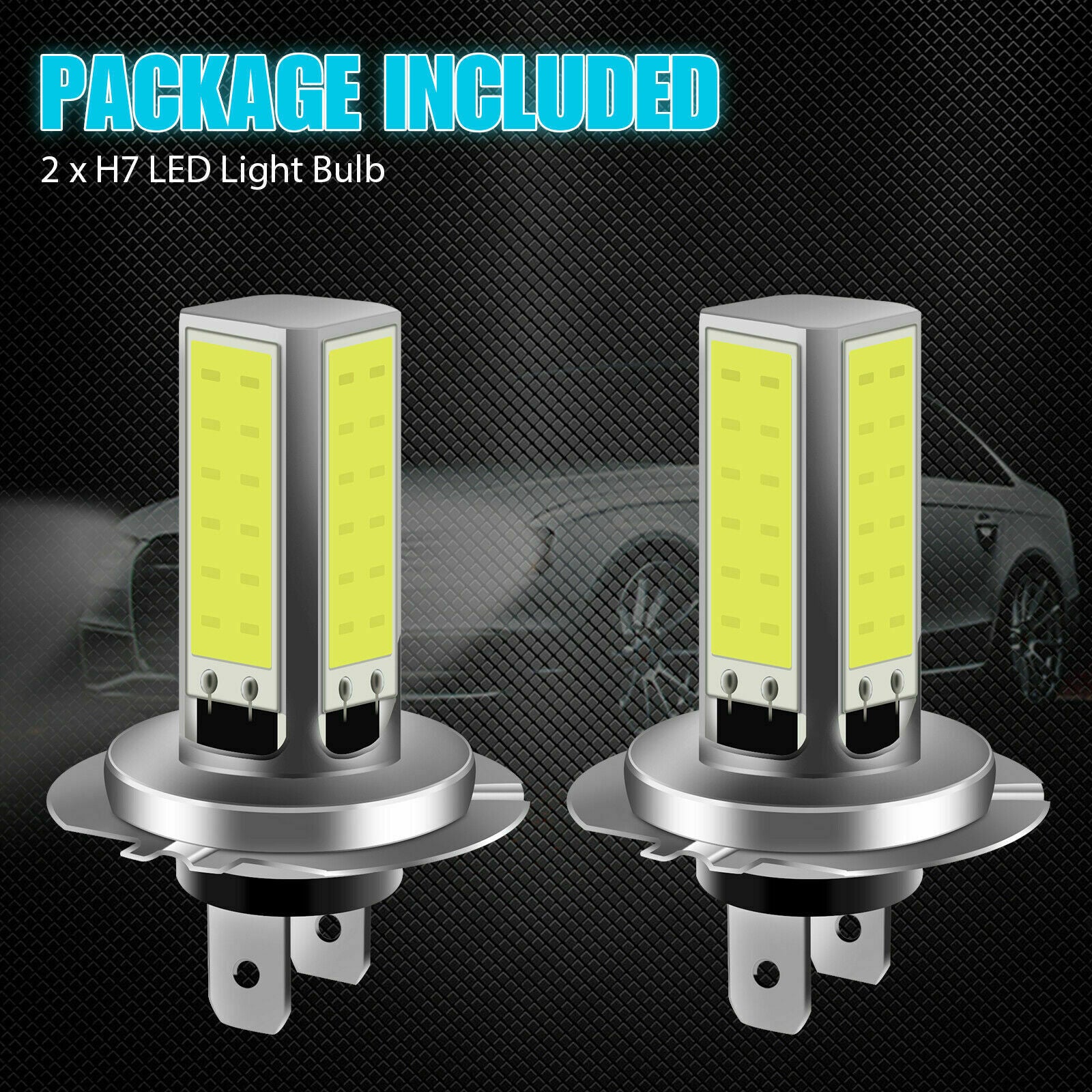 2x H7 COB LED Headlight Bulbs Kit High Low Beam 6000LM Super Bright 6000K White