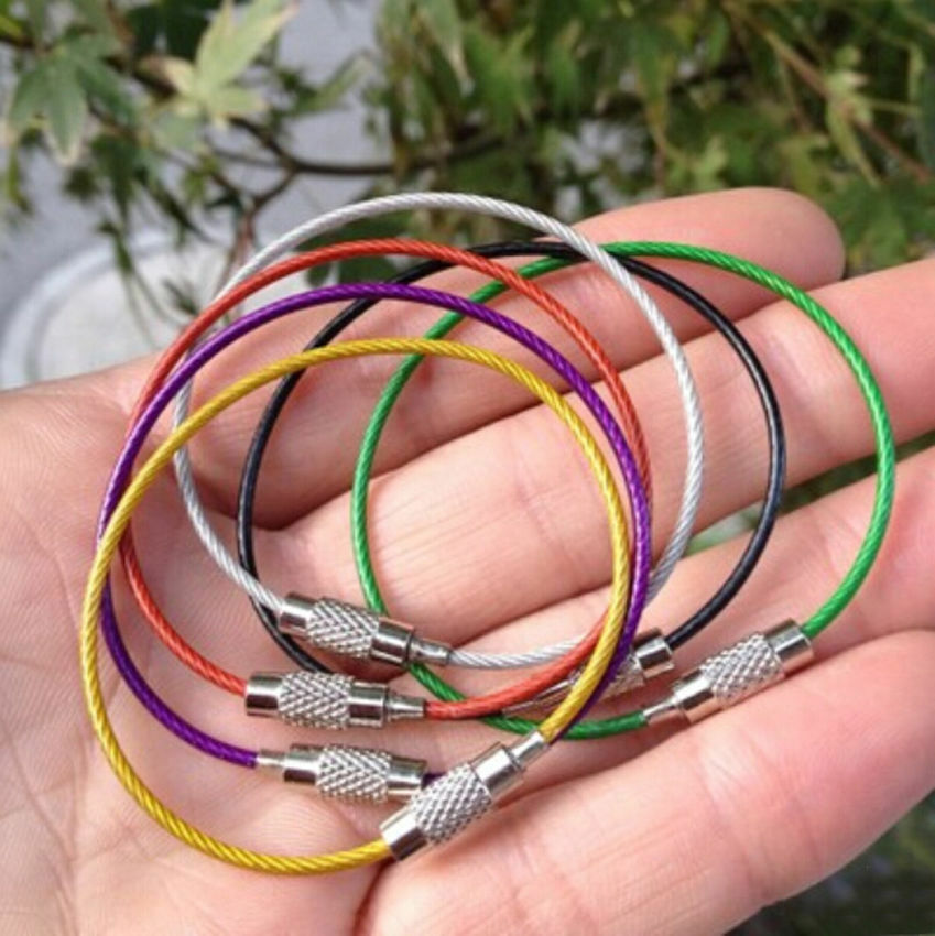 5PCS Stainless Steels Wire Keychain Cable Key Ring Chain Outdoor Hiking Style
