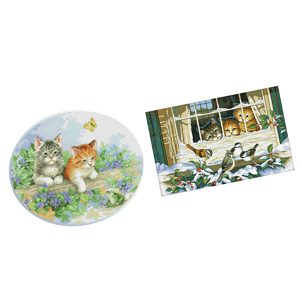 2 Set Kitten Pattern - Dimensions Craft Stamped Cross Stitch Kit Needlecraft