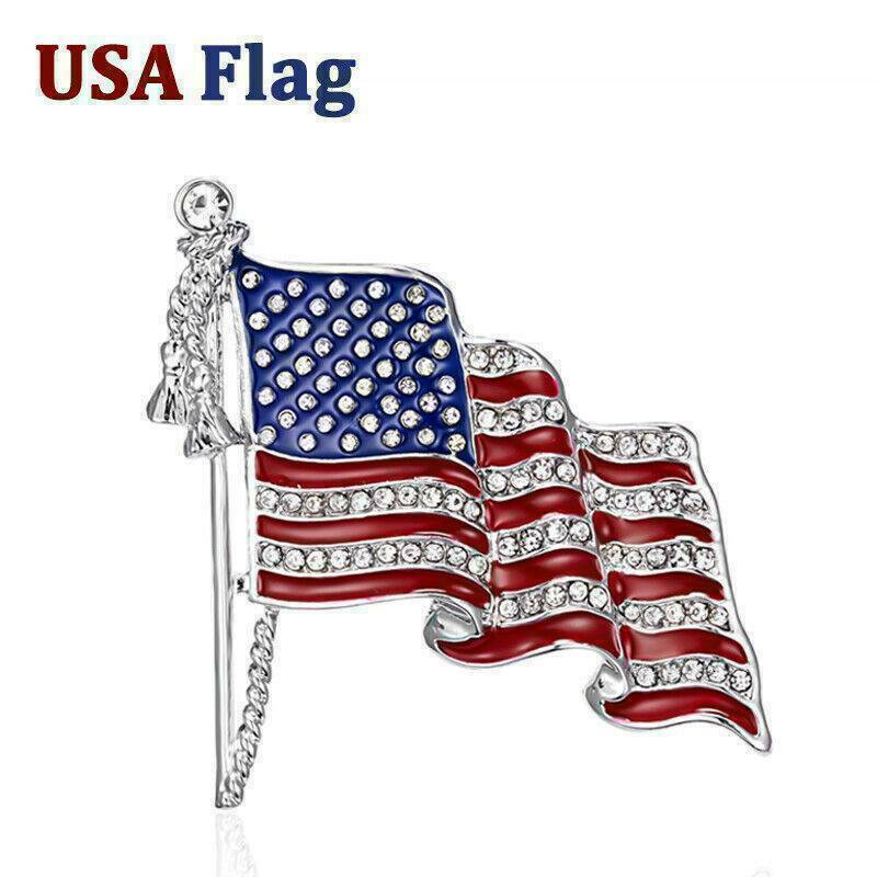 American USA National Flag Star Lapel Pins Crystal Rhinestone Brooch Badge Gift