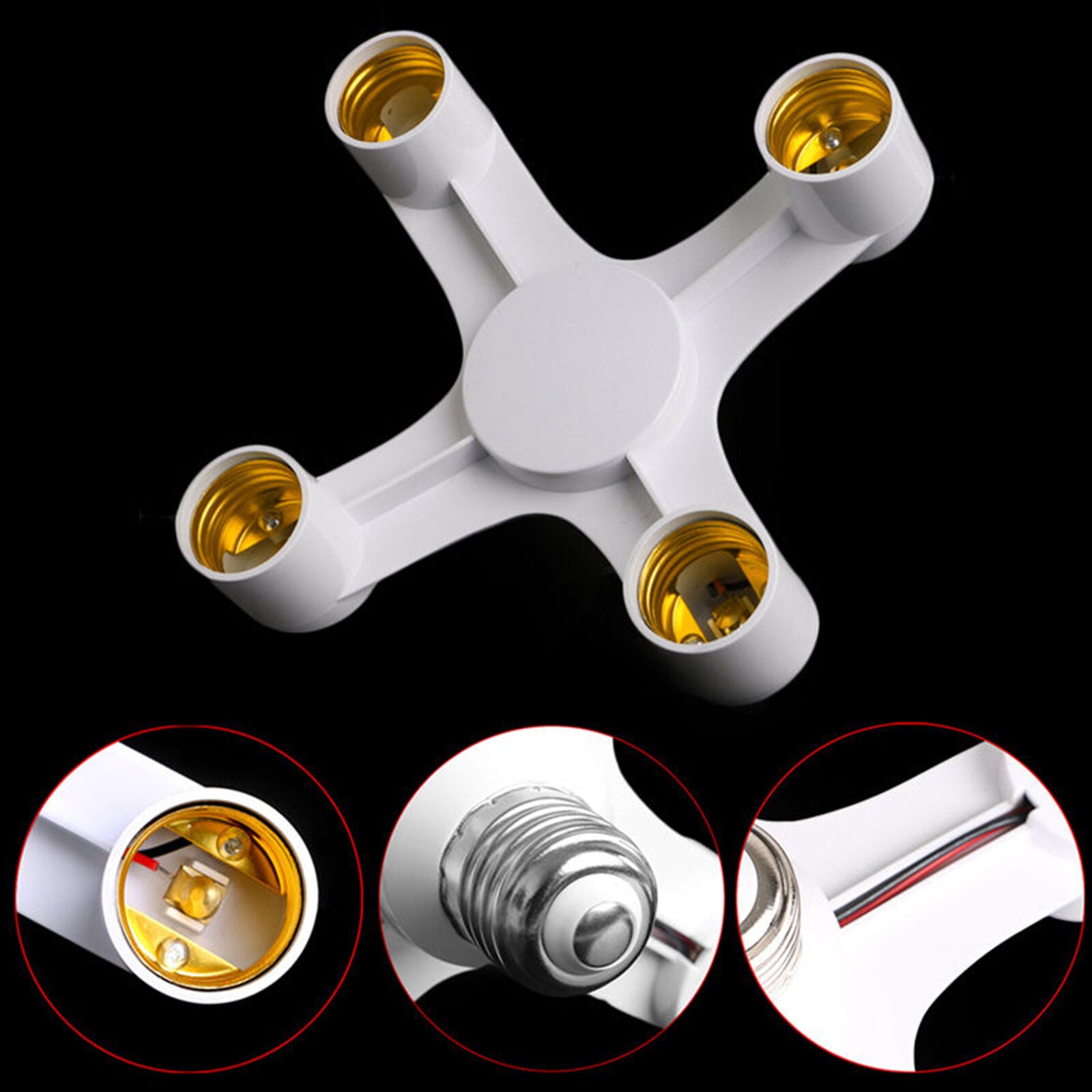 4 In 1 E27 To 4E27 Base Socket Splitter LED Light Lamp Bulb Adapter Holder White