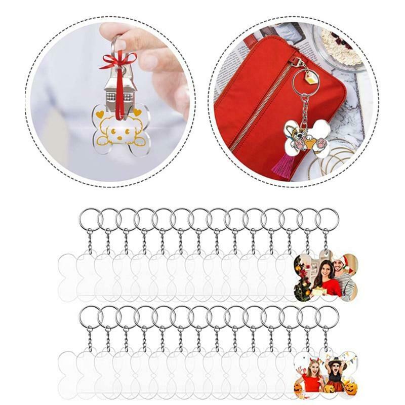 Acrylic Keychain Blanks Leather Tassels Key Chain Ring and 30 Jump Rings