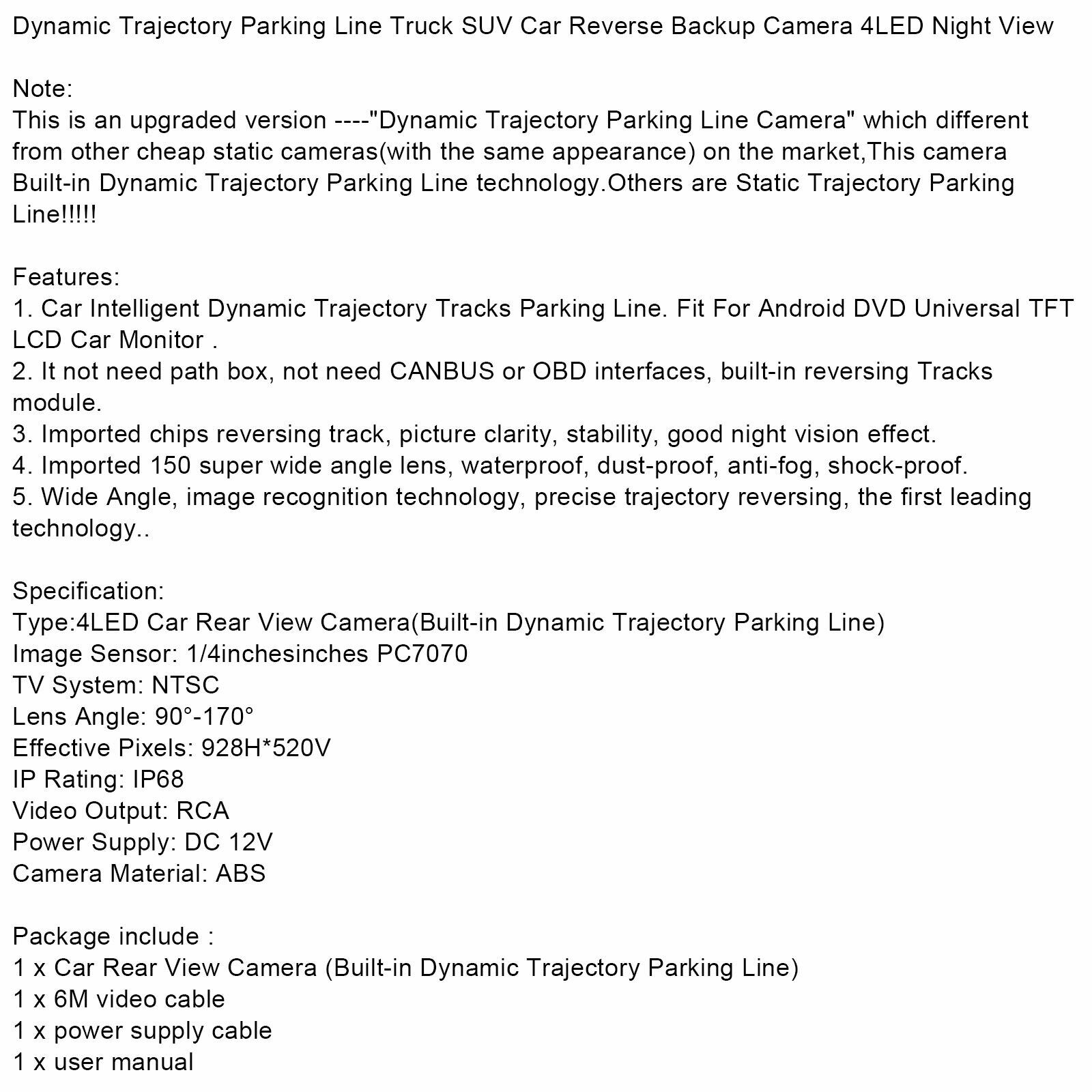 Dynamic Trajectory Hd 4Led Reverse Backup Parking Camera Waterproof Night Vision