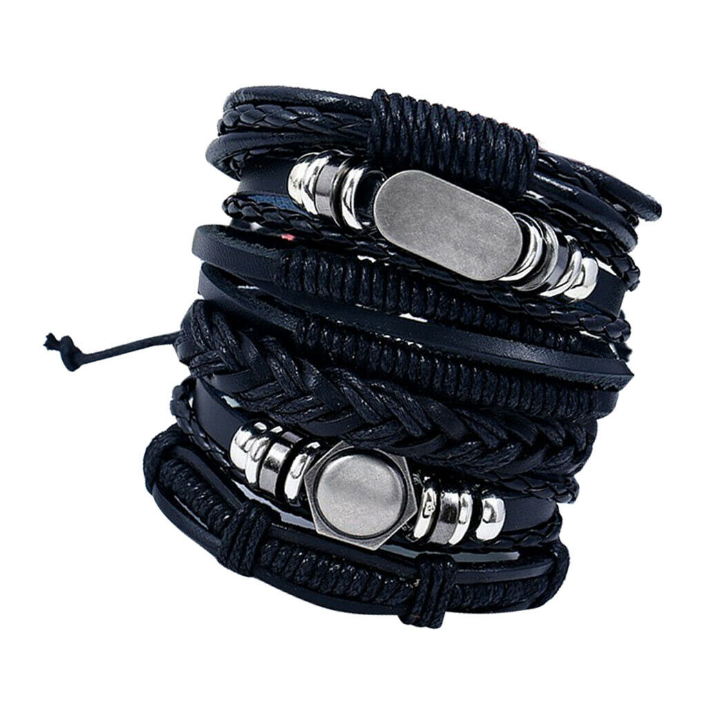 6Pcs Braided Bracelet Alloy Ethnic Tribal Punk Goth Multiple Bracelet Set
