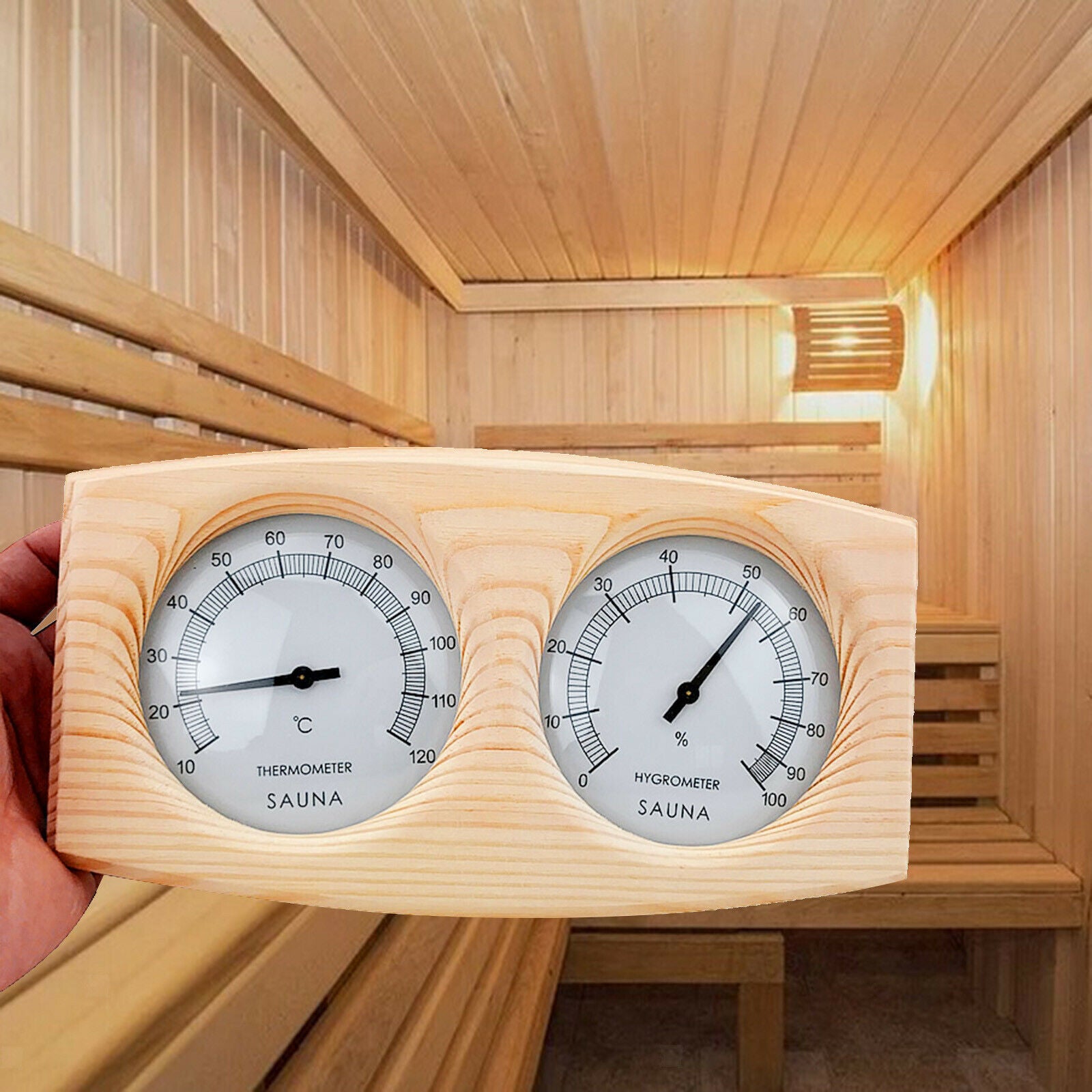 2 in 1 Wood Wall Mounted Sauna Thermometer Hygrometer Sauna Room Equipment
