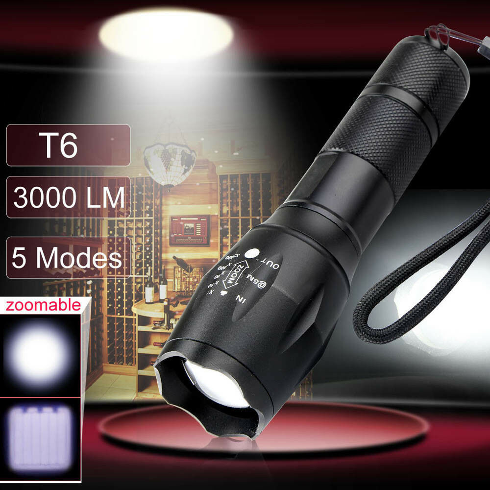 5000Lm Zoomable Focus Flashlight Lamp LED Torch AAA/18650 Adjustable 5 Mode