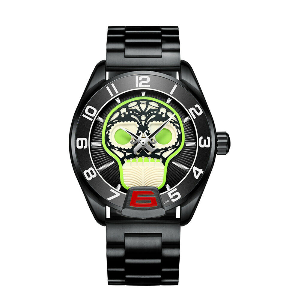 Multifunction Mens Watch Metal Band Mechanical Automatic Wirstwatch Black