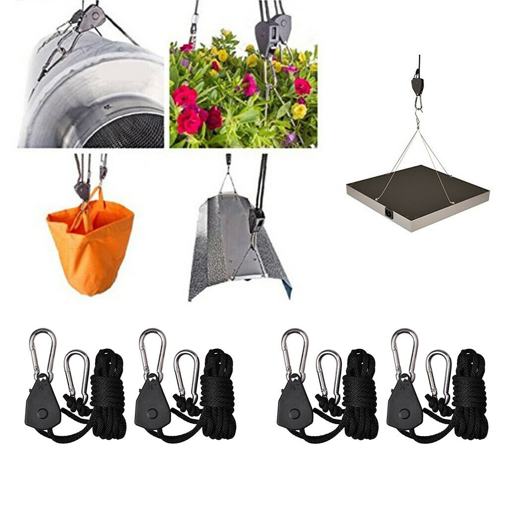 2 Pair Black 150lbs Ratchet Rope Grow Light Rope Hanger Garden Supplies