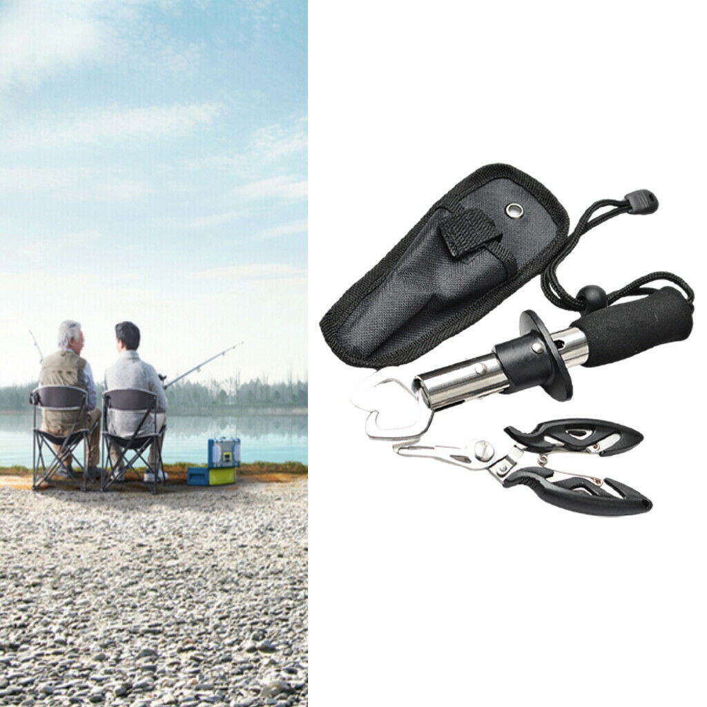 Fish lip gripper fishing tongs with coat hook remover