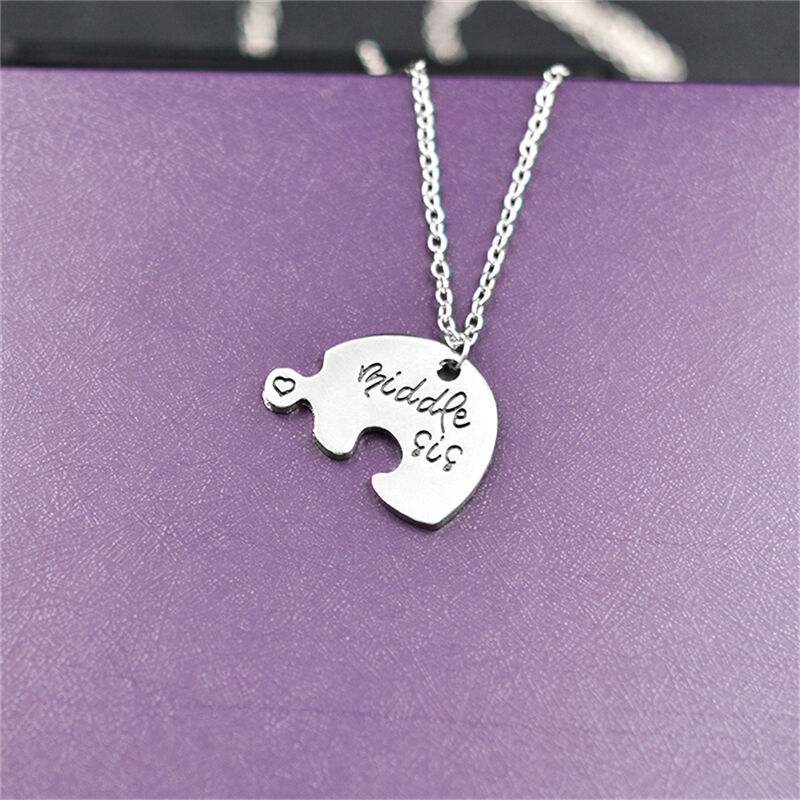 New Necklace Broken Heart Pendant Puzzle Little Middle Big Sister Famly Ch.l8