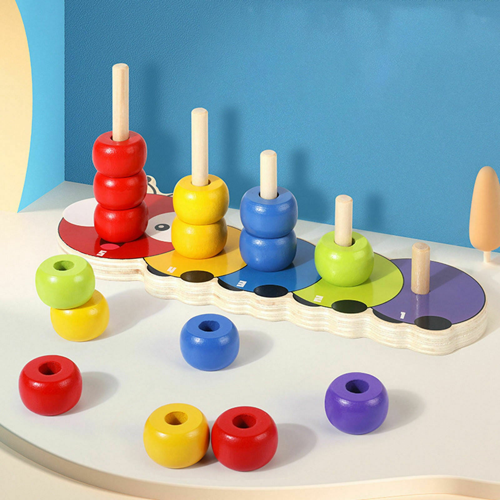 1 Set Babies Montessori Toys, Wooden Column Beaded Building Blocks Intelligence