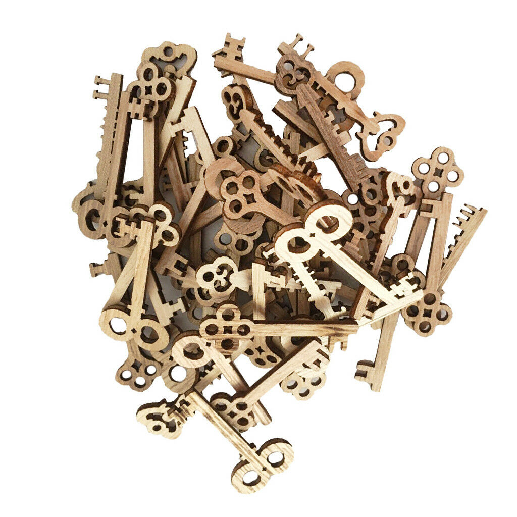 50pcs Wooden Tags Key Shaped Wood Cutouts Hanging Embellishments Decoration