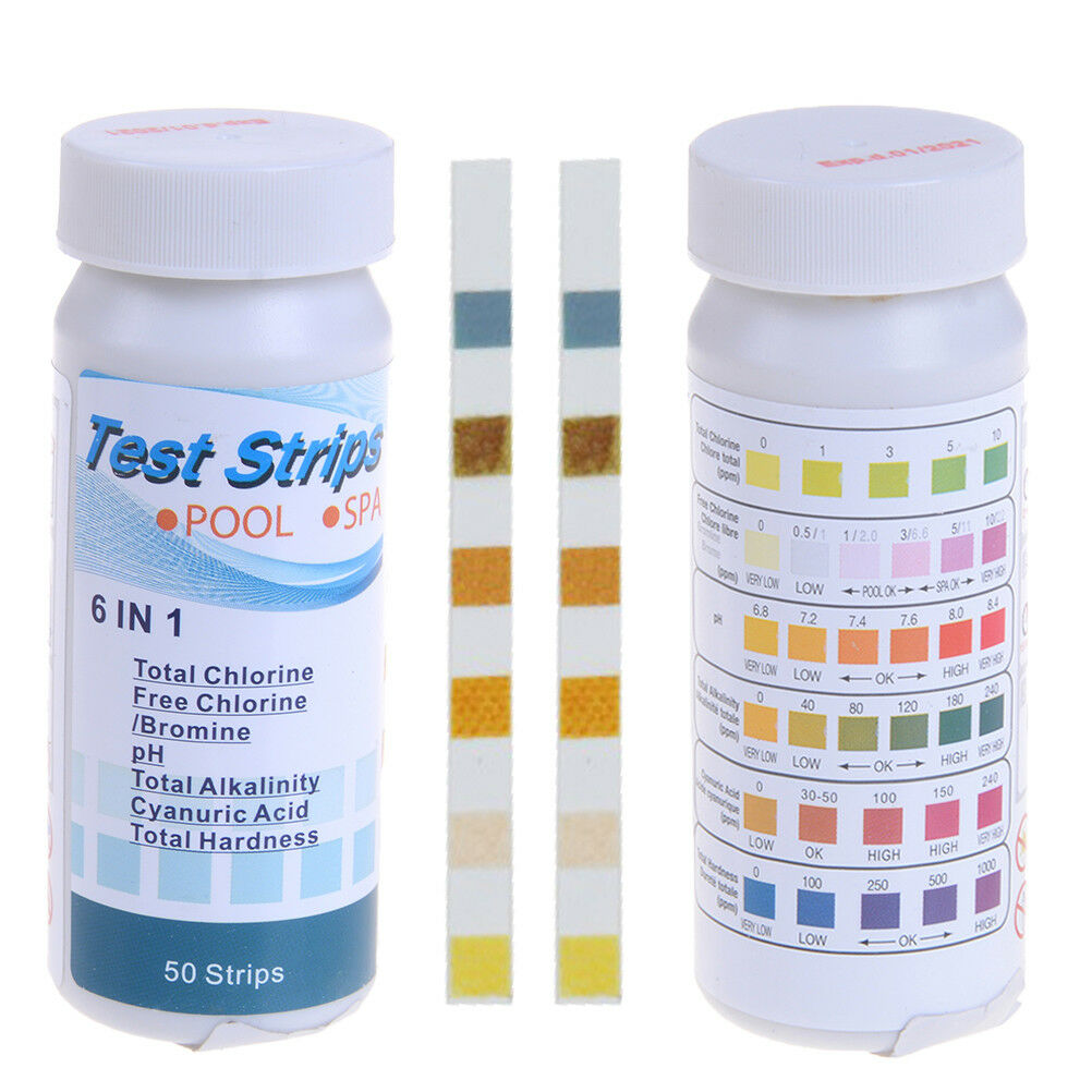 6 in1 swimming pool PH chlorine spa bromine acid test strip cyanuric alkalini Re