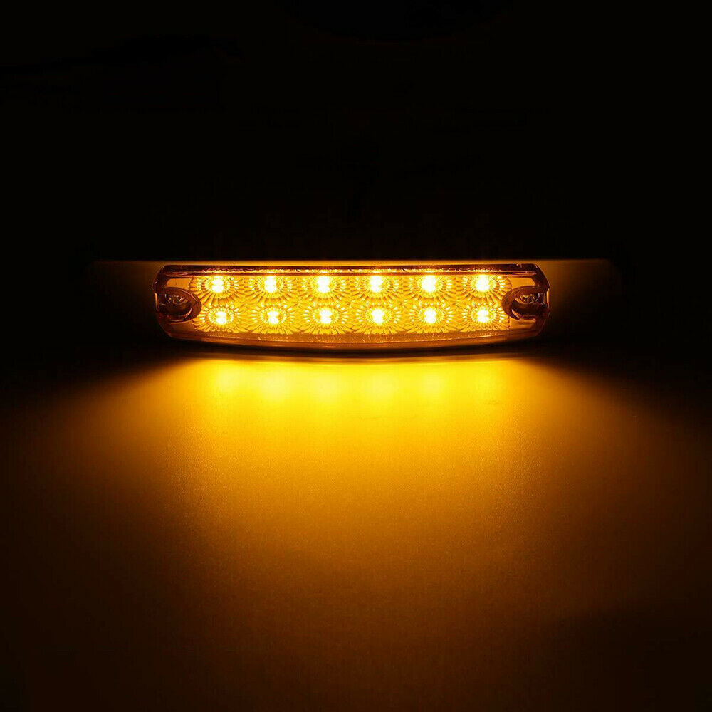 2X Yellow 12 LED Sealed Side Marker Clearance Light Fish Shape Truck Trailer 12V