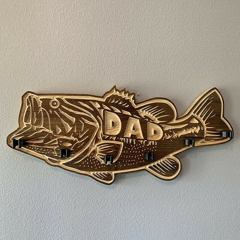1Pcs Fishing Rod Holder Gifts For Dad Wood Large Mouth Bass Wooden FishingO Tt