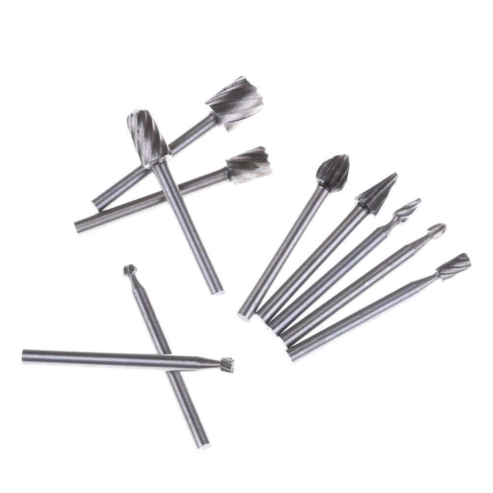 10pcs 1/8 Inch Shank Milling Rotary File Burrs Bit Set Wood Carving Rasp NC
