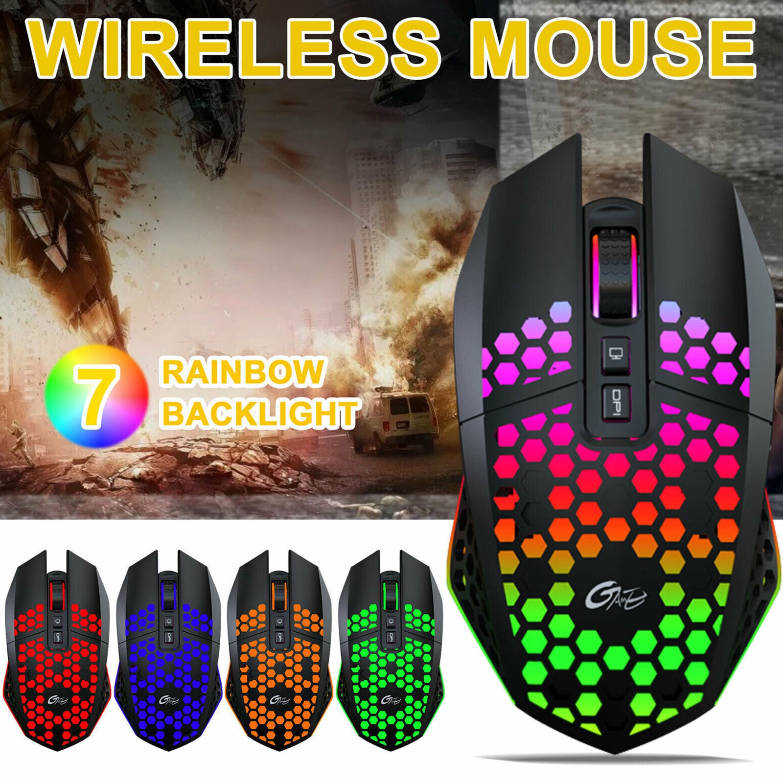 Wireless USB Gaming Mouse LED Backlit Optical Mice Rechargeable for PC Laptop