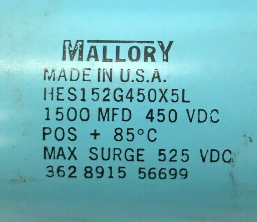 1pcs - MALLORY 1500uF 450V Screw Terminal Capacitor - HES152G450X5L