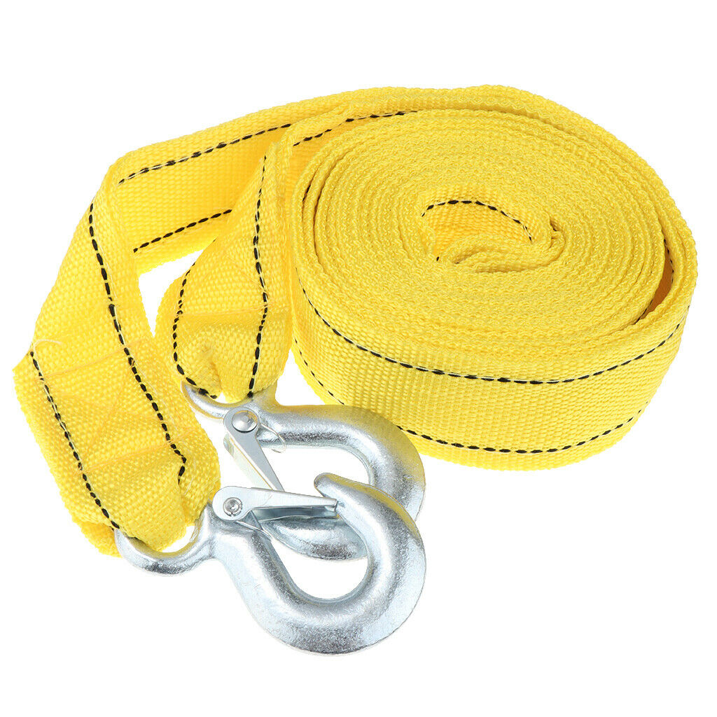 Yellow 4M 5 Ton Car Tow Cable Strap Hooks Emergency Service Towing Pull Rope