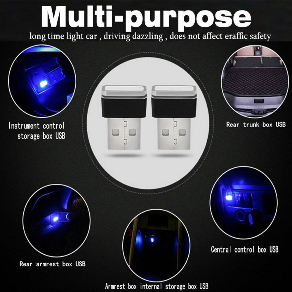 Mini USB LED Neon Car Interior Light Blue Atmosphere Ambient Lamp