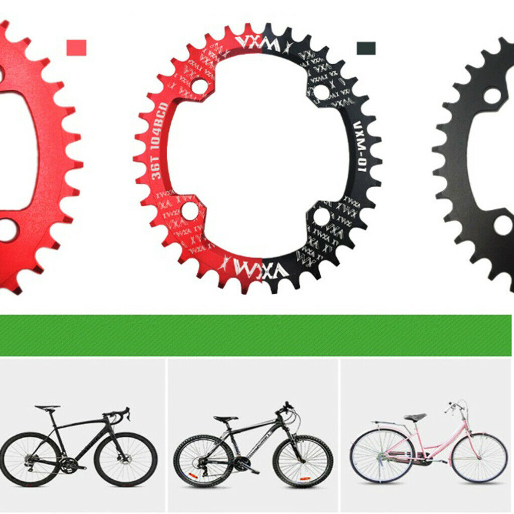 Bike Chainring 104 BCD Narrow Wide Chain Ring 1 Speed Chainwheel Black 36T