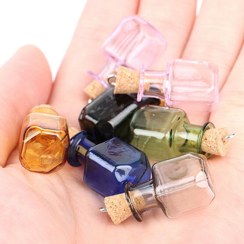 7pcsMini Glass Color Bottles Rectangle Cute Bottles  Gift tiny Jars Vials Mix