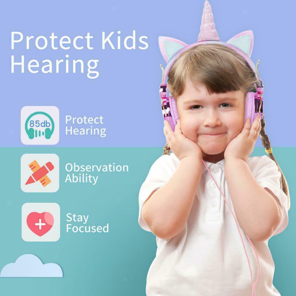 1x Unicorn Cartoon Glitter On Ear Headphone with Microphone for Girl Children