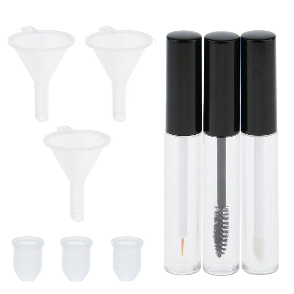 of 3 Mascara Growth Castor Oil Liquid Lip Gloss Eyeliner Tubes Vials 10ml