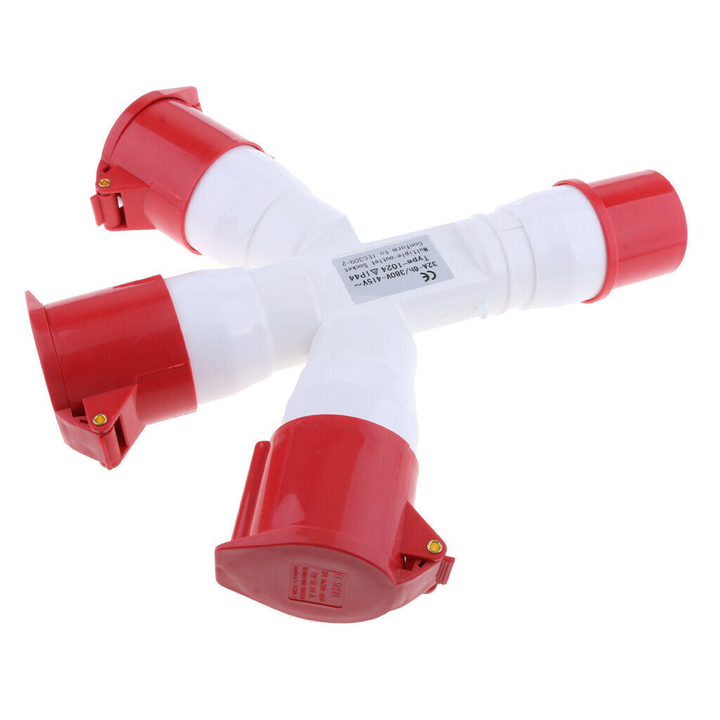 380V 32A 4 Pin Industrial Plug Sockets Waterproof IP44 3 Way Splitter 3P+E