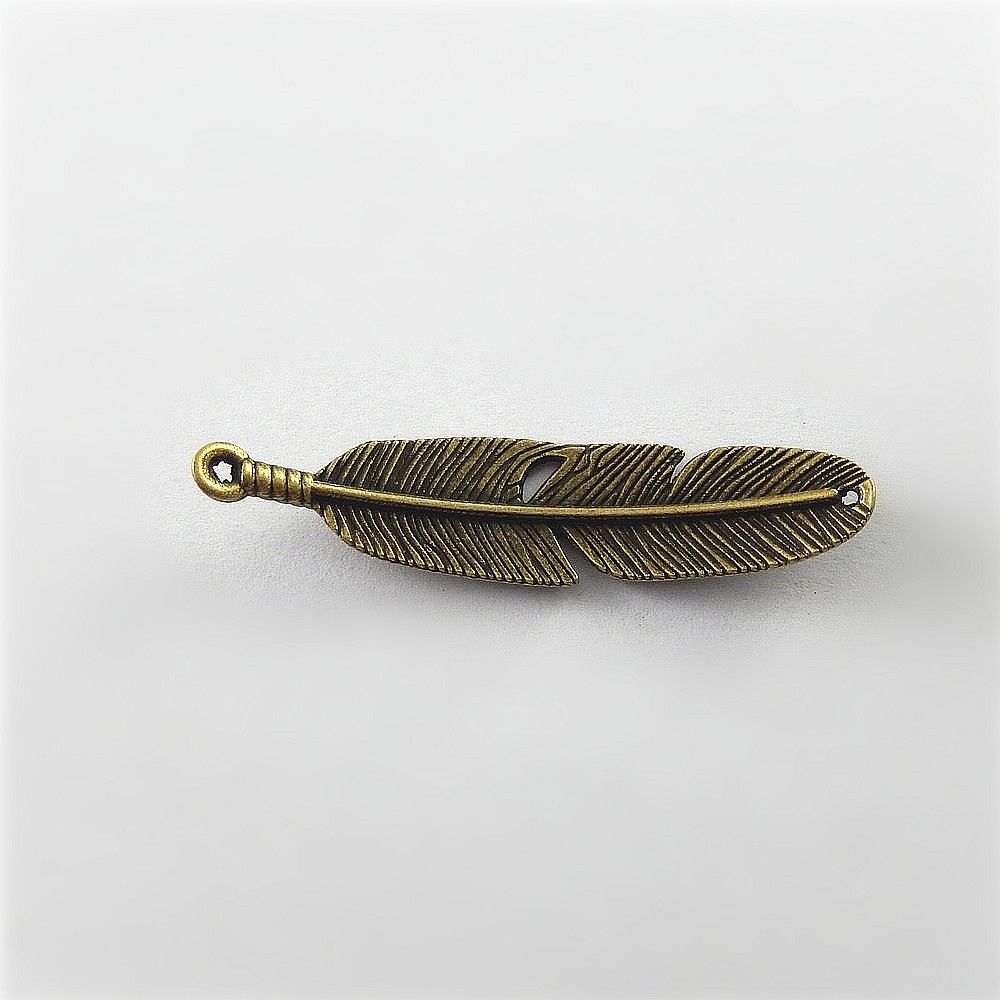 10 pcs Antiqued Bronze Feather Connector Alloy Pendant Jewelry Art Craft 57*13mm