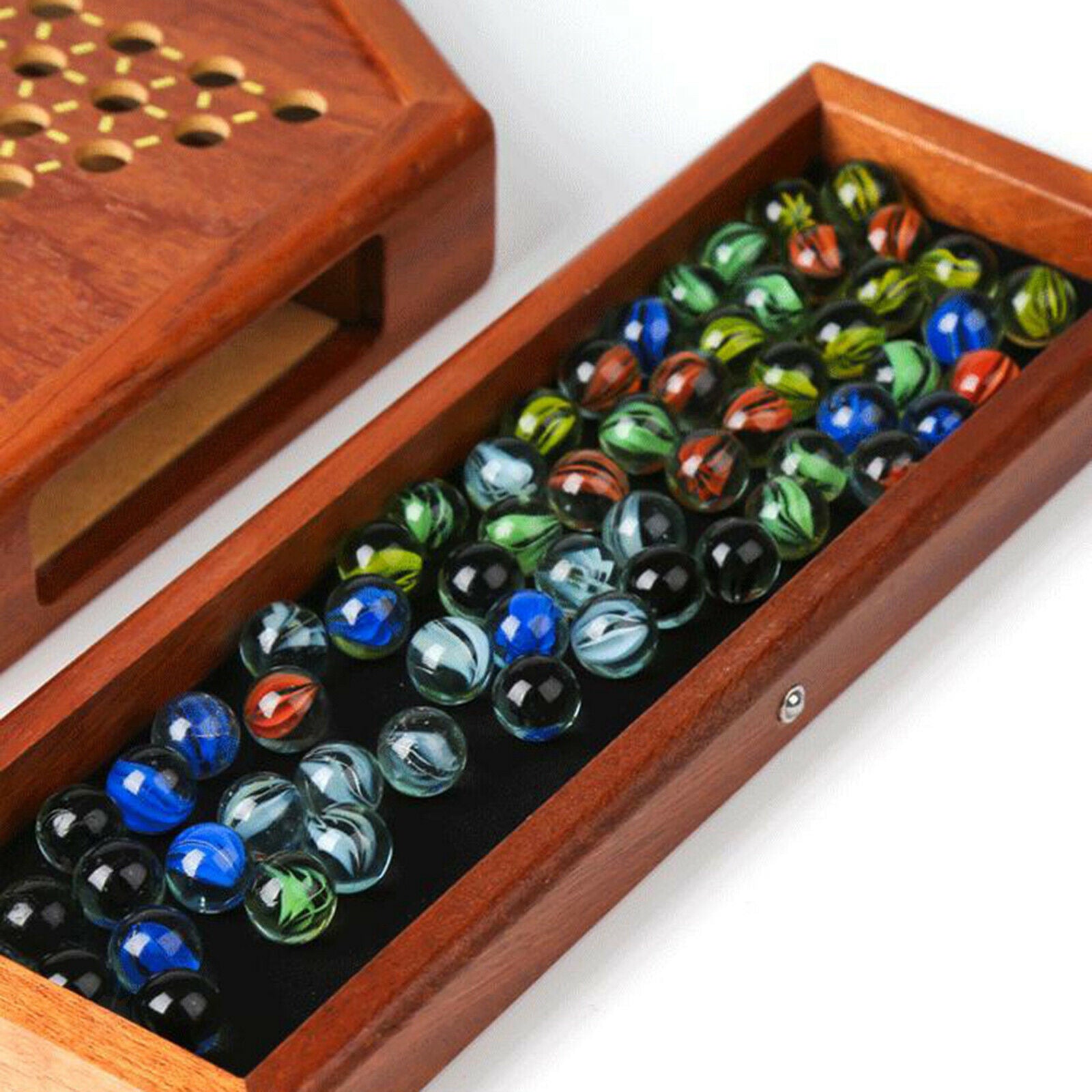 Chinese Checkers, Wooden Game Set, Built-in Storage Drawers, 6 Multi-Colored