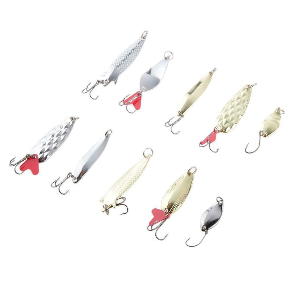 10 Pcs Kit Mixed Spinners Sequin Fishing Lures Baits Weever Fish Hooks