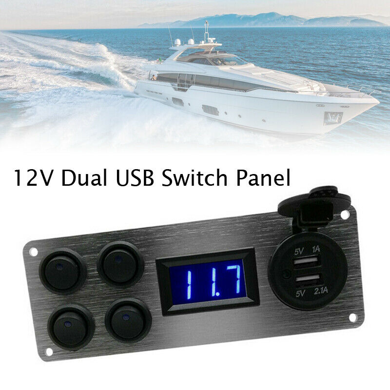 12V 10A 2 USB Switch Panel Voltmeter Car Charger Power Socket Rocker Boat Marine