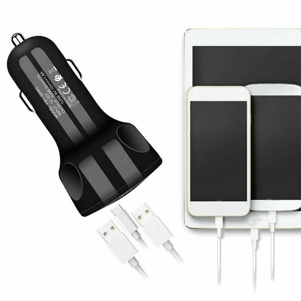 3-Port USB Car Charger Adapter LED Display Q 3.0 Fast Charging Accessories Black
