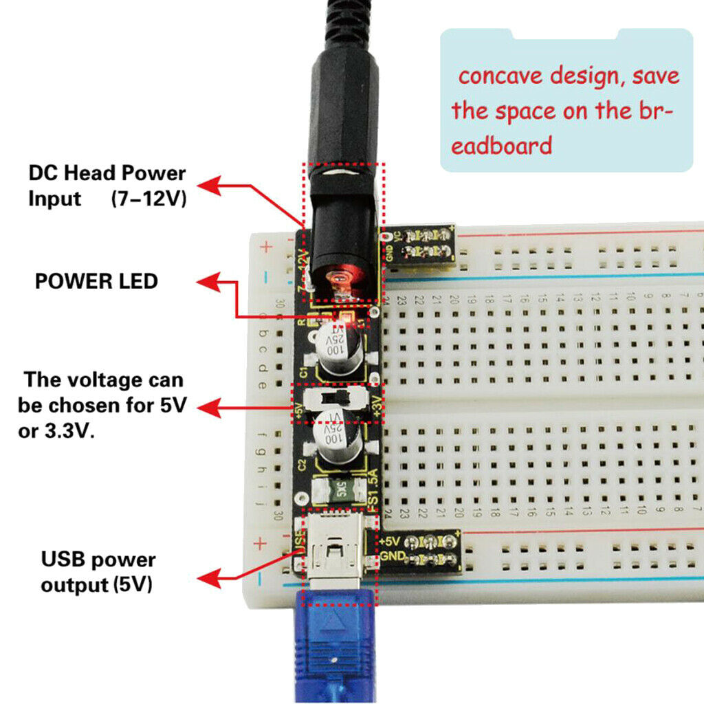 7-12V (DC)/5V USB Input Power Supply Module 3.3/5V Output 500 ma for MB102