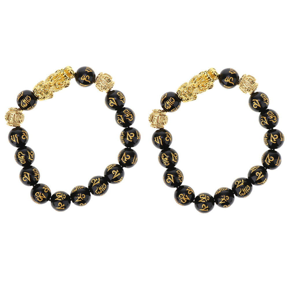 2x 12 mm Pi Xiu Obsidian bracelet ball bracelet crystal bead chain