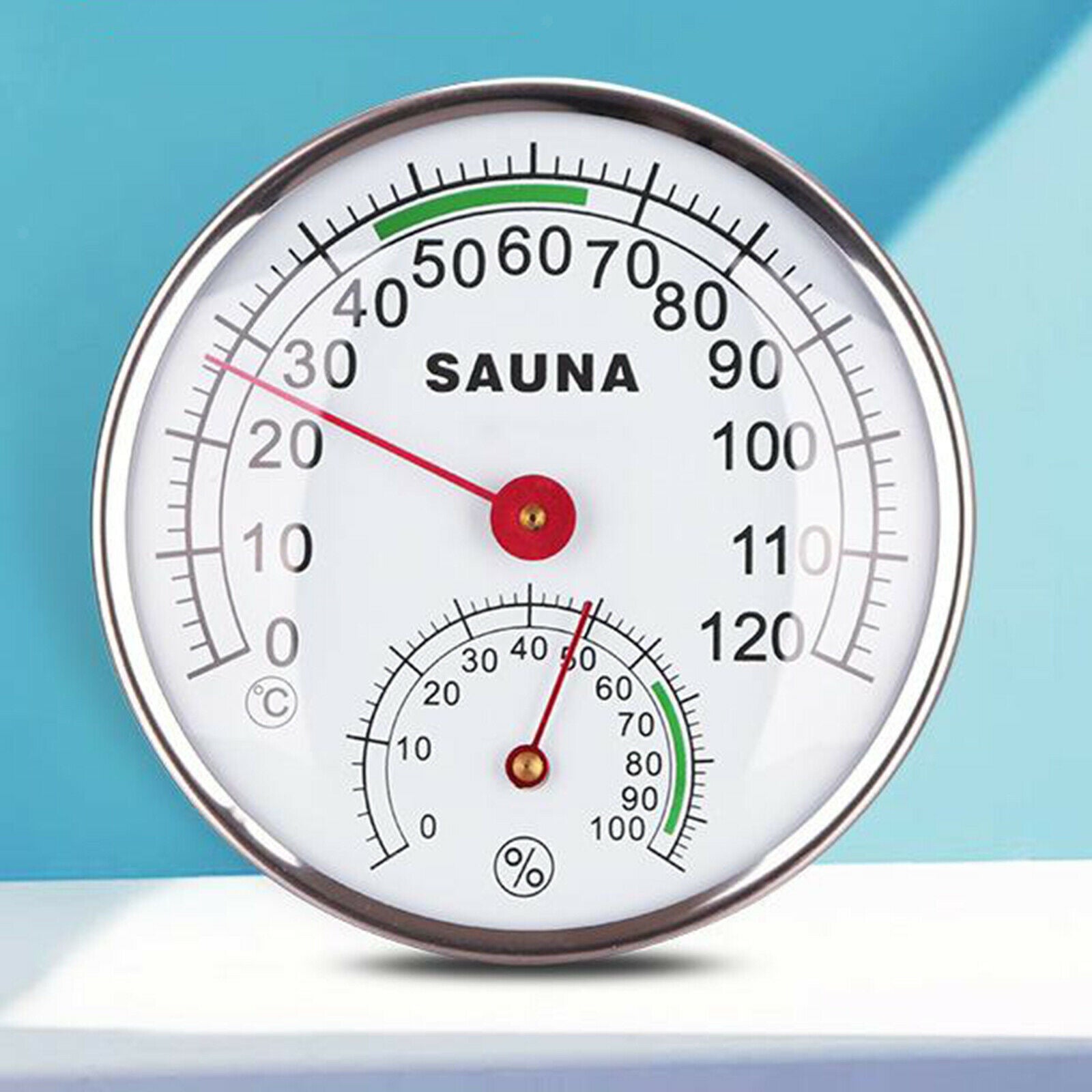 4.9inch Round Sauna Thermometer Hygrometer for Spa Sauna Room, Metal Case