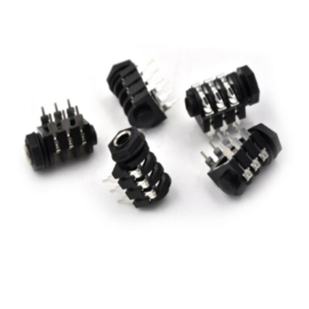 5Pcs 6.35mm Stereo Audio Socket Jack Connector PCB Solder Right Angle Tip Sleeve