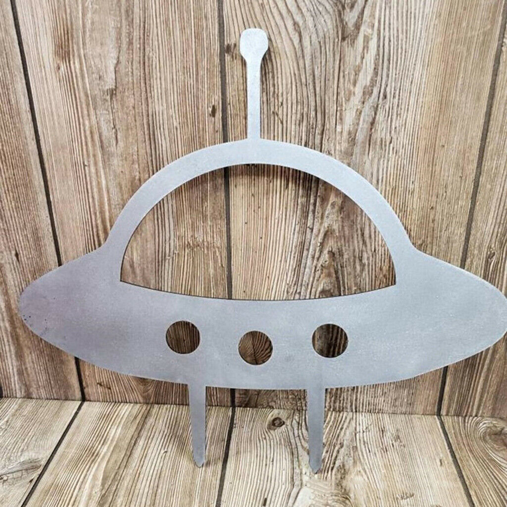Adorable Metal UFO Silhouette Garden Alien Statue Patio Party Decor Gift