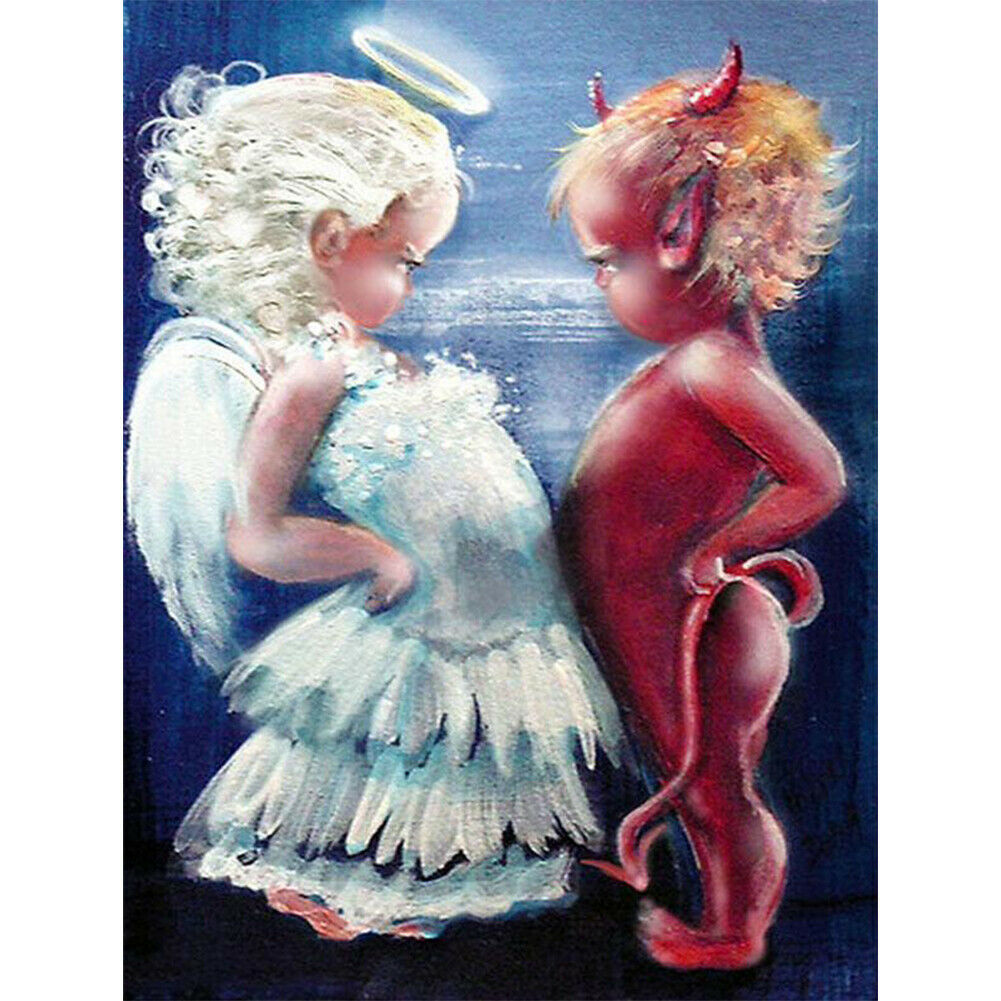 Angel Devil Cross Stitch Embroidery Kit 5D Full Drill DIY Diamond Painting @
