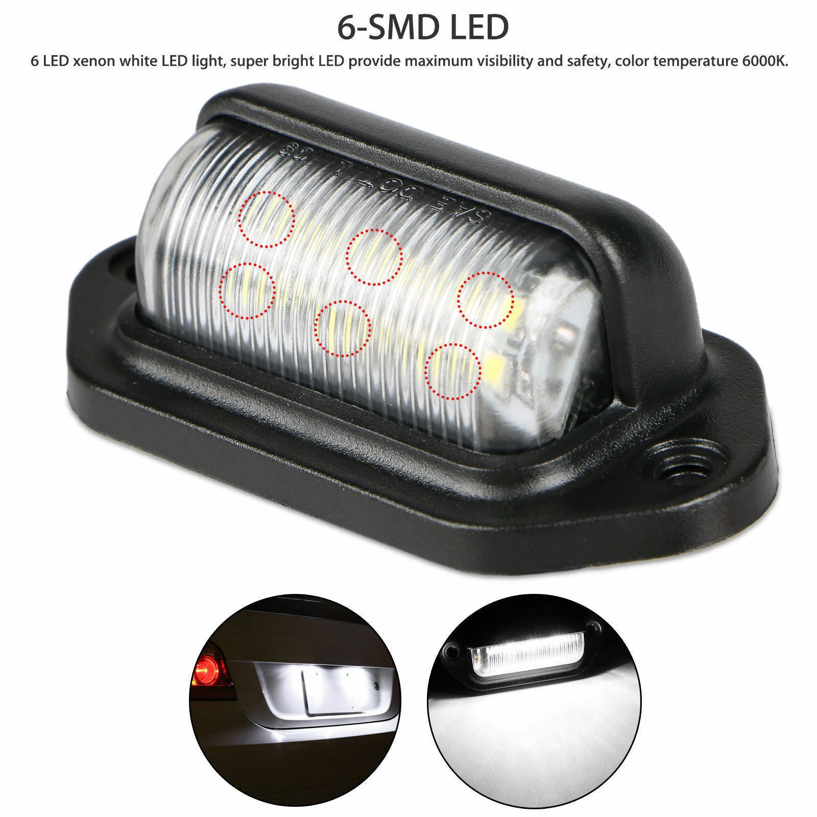 2Pcs Universal LED License Number Plate Light Lamps for Truck SUV Trailer Lorry