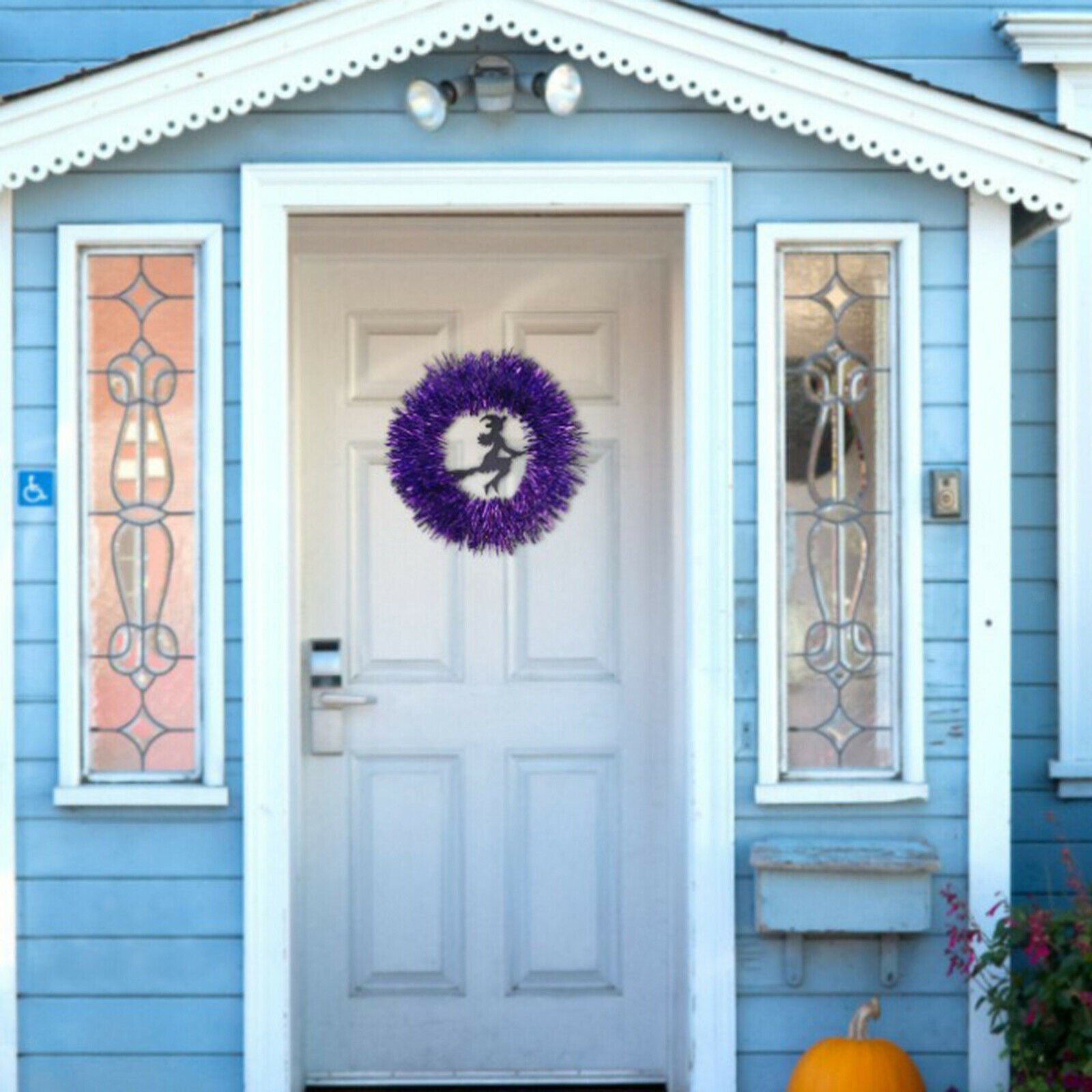 11.81-inch Happy Halloween Witch Wreath Hanging Purple Door Wall Party Decor
