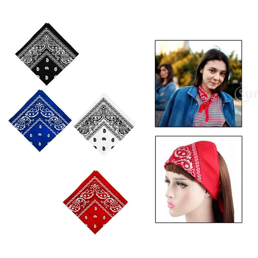 4Pcs Girls Unisex 55cm Square Cowboy Head Wrap Bandana Handkerchief Cotton
