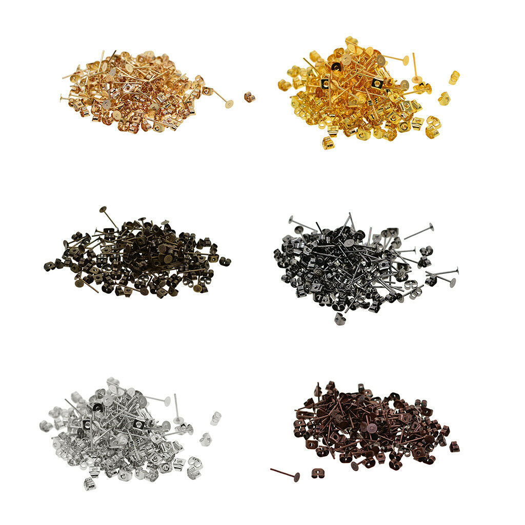 600Packs 4mm Round Flat Stud Earring Posts with Back Jewelry Making Findings
