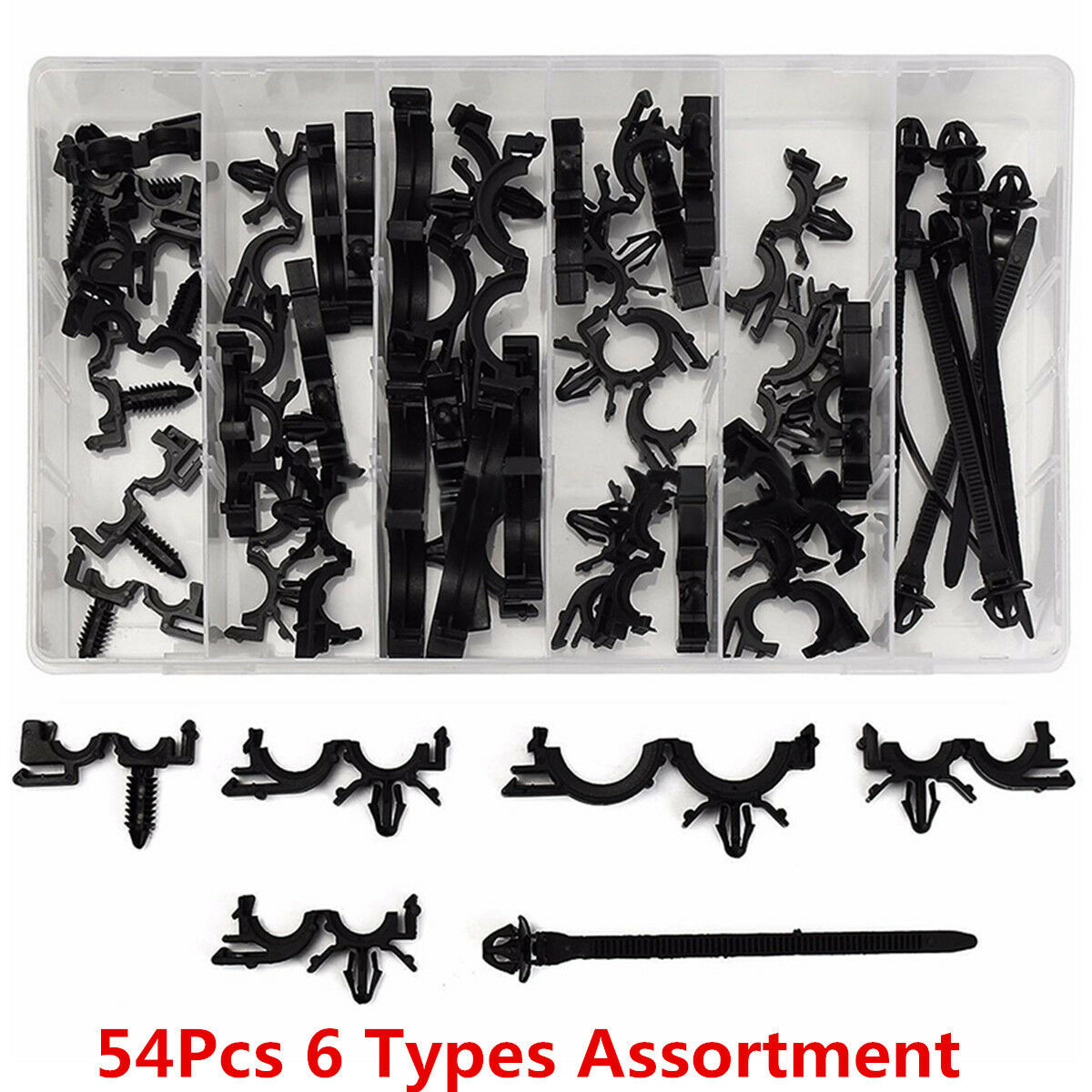 54pc Wiring Harness Wire Loom Routing Clips Assortment Convoluted Conduit For GM