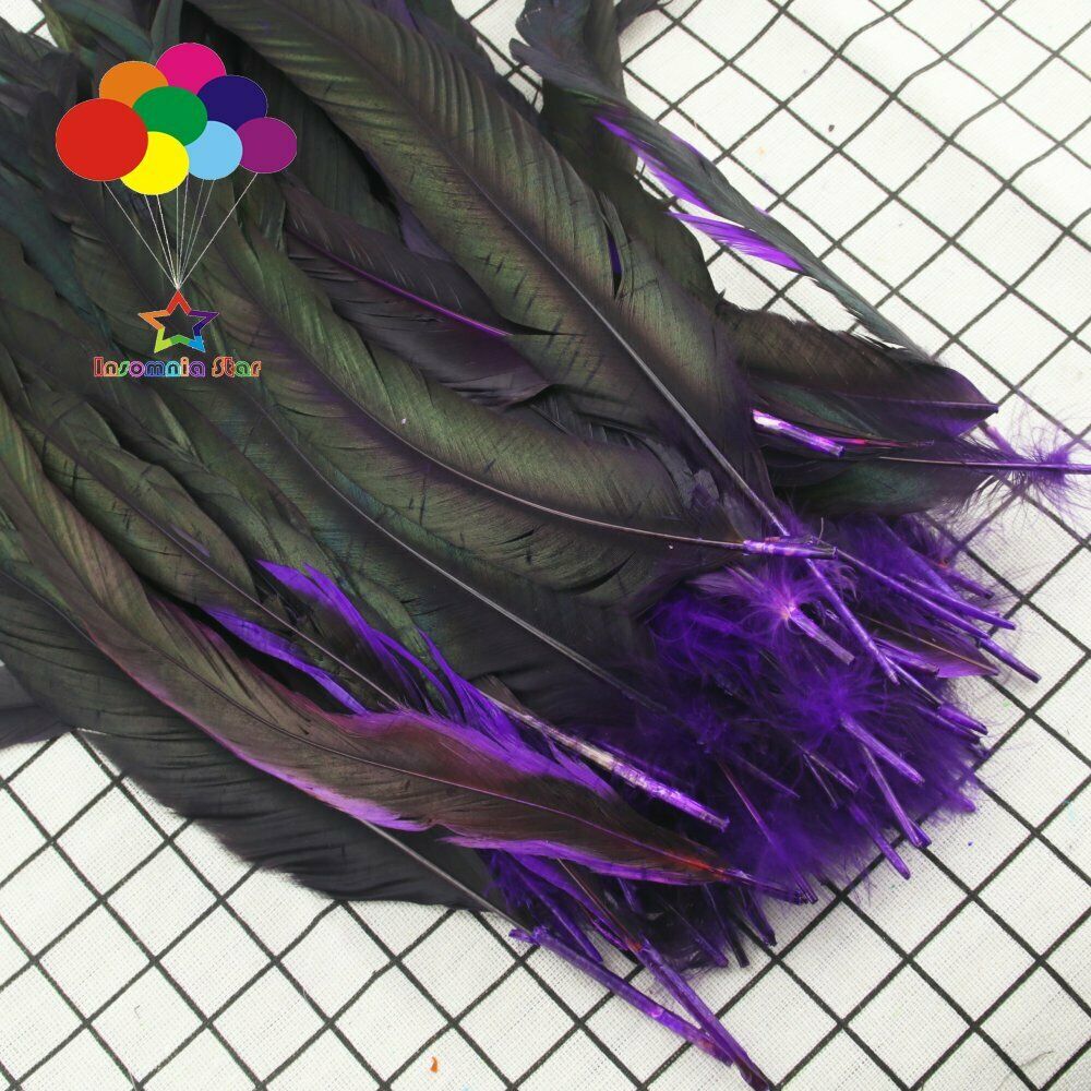 purple dyeing 100 Pcs 12-14 Inch/ 30-35 cm Cock Chicken Tail natural Feathers