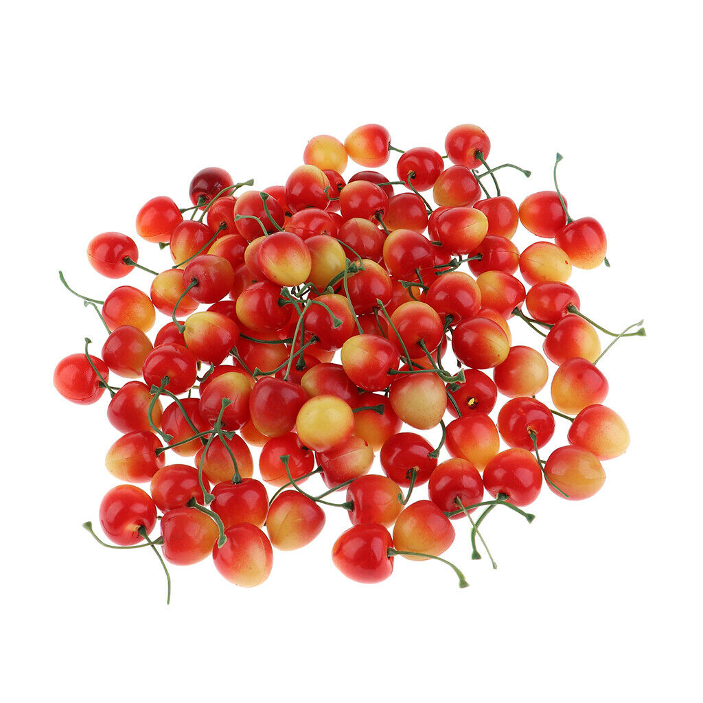 100 Pieces Artificial Vegetables Fruits Acorn Cherry Strawberry Yellow Red