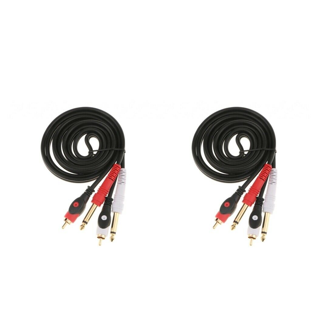 2Pcs Twin 6.35mm 1/4" Jack to 2 RCA Male Plug Adapter Cable Audio 1.5meter