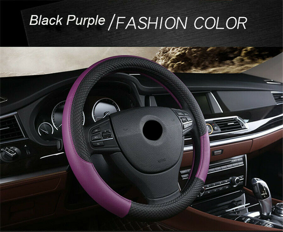 15''/38cm Car Steering Wheel Cover PU-Leather Breathable Anti-slip Black& red